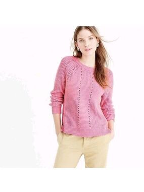 J. CREW | Pink Pointelle Cable Sweater Wool Cotton Sz S